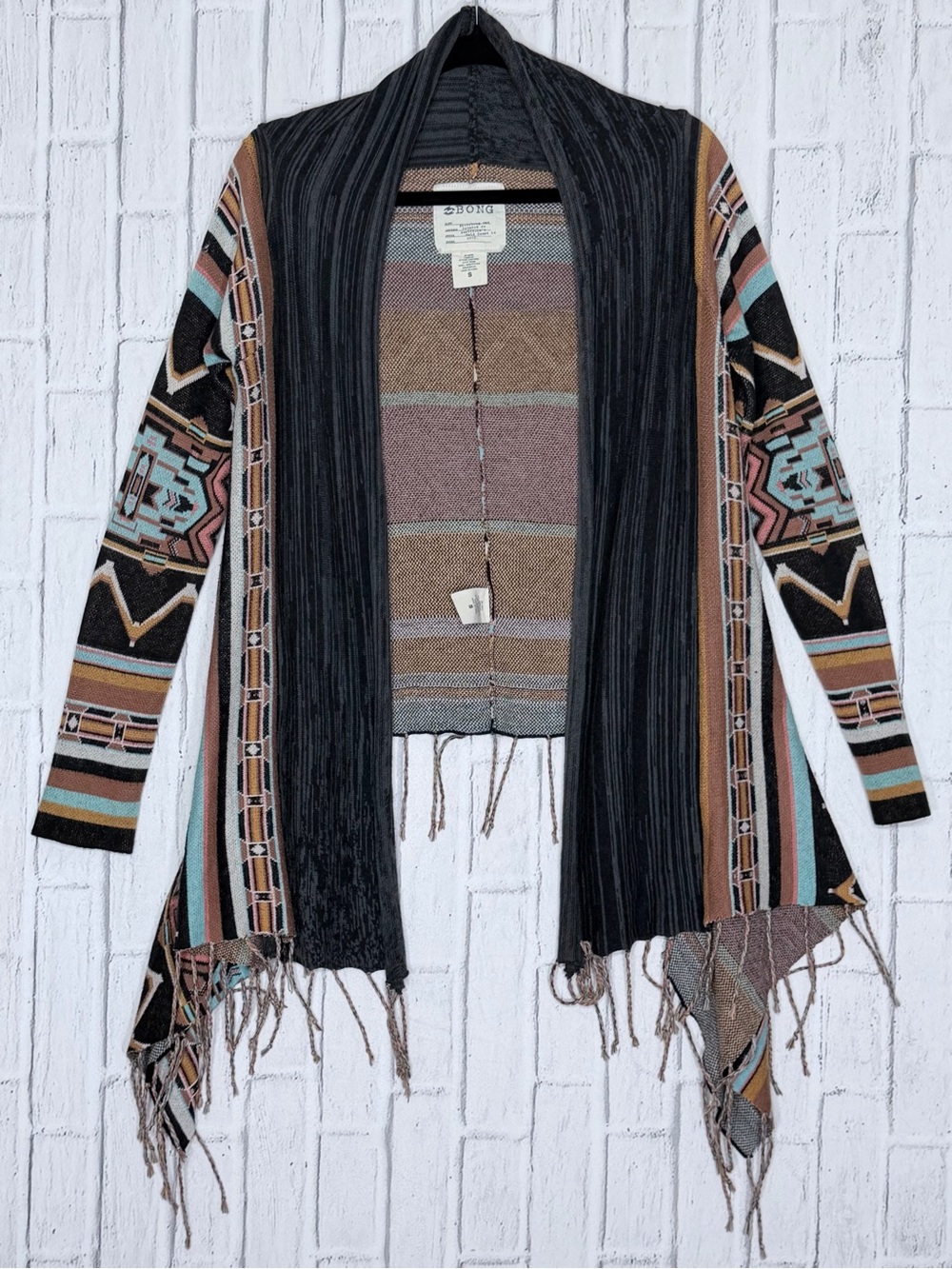 🖤 Billabong Southwestern Aztec Draped Fringe Cardigan Small Boho Western